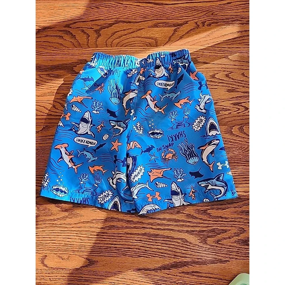Under Armour Boys Swimming Trunks Blue & Orange Sharks Size 6